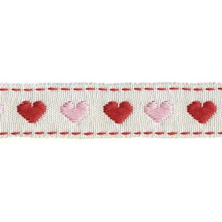 pink & red love heart decorative trimming interior braid bordered by red stitching