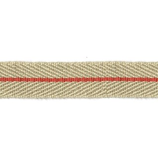 smart herringbone jute trim with light strawberry red centre stripe, interior braid