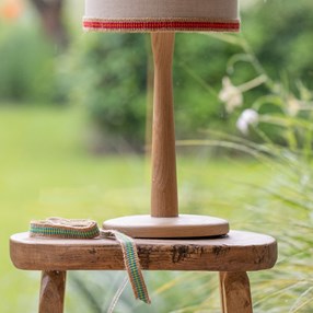 pink punch striped rio braid, a decorative woven interior trimming in jute