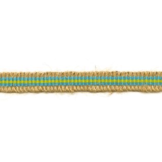 rio striped jute trim - lagoon blue turquoise and lime striped rio braid, a decorative woven interior trimming in jute