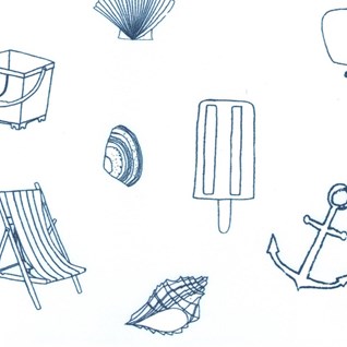 seaside fun - inky blue inky blue seaside fun bathroom roller blind blind fabric print