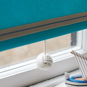 nautical stripe trim - sky blue smart herringbone jute trim with light sky blue centre stripe, interior braid