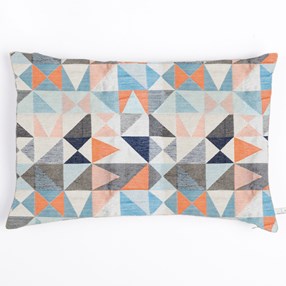 paprika & navy woven cushion by Laura Fletcher with geometric weave