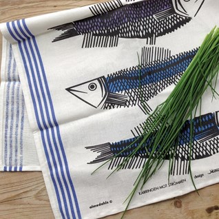 swedish fish tea towel blue swedish fish cotton/linen kitchen tea towel of swimming fish