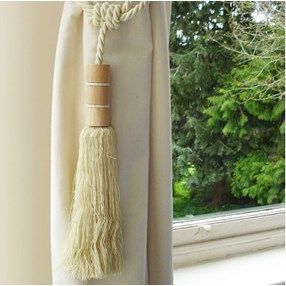 large twirl tiebacks - parchment cream parchment cream colour twirl large wooden tassel curtain tieback with matching rope