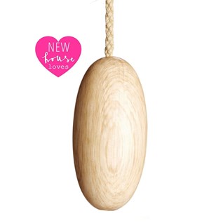 wooden pebble bathroom light pull with cotton rope cord and new house loves motif