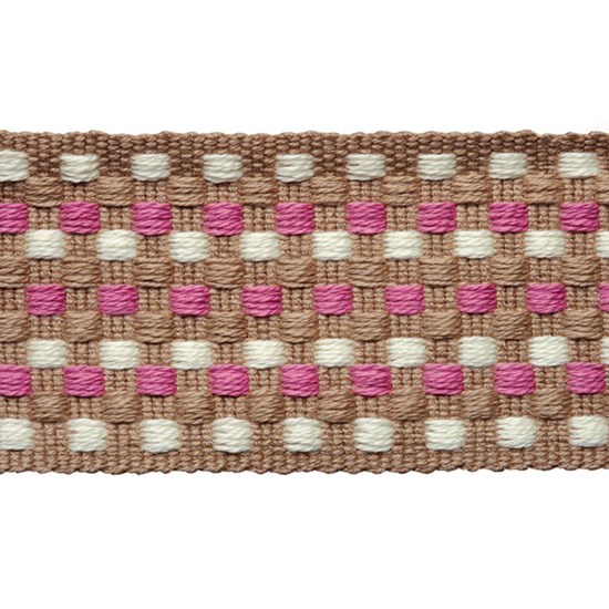box braid - rose decorative interior trimming of small square dots woven in rose, white and natural in cotton