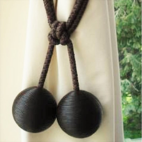 leather ball tiebacks - brown brown leather ball curtain tieback or hold-back in a window
