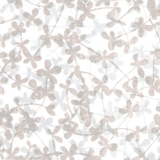 beige leaf print roller blind fabric on a sheer transparent voile clover - beige