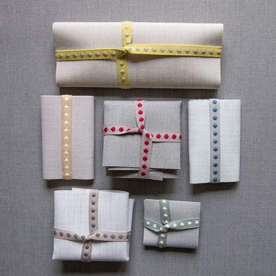 deco spot trim - smoked grey smoked grey & green deco spot woven cotton interior passementerie trimming braid