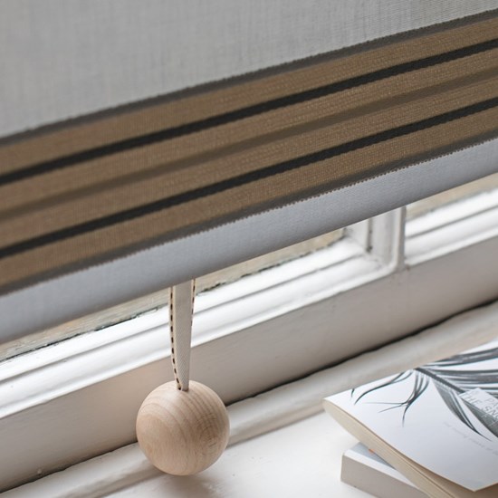 fletcher stripe trim - elderflower wide woven braid or interior trimming in elderflower, grey and natural colours