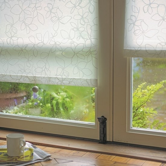 flo white a simple white-on-white abstract floral roller blind fabric print flo - white