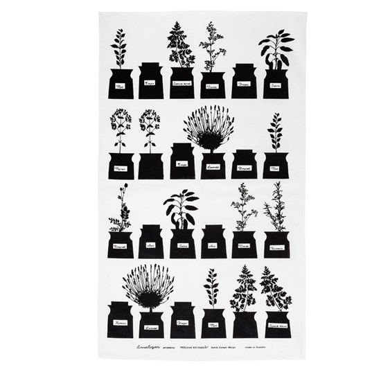 herb garden tea towel - black black and white herb garden traditional cotton/linen kitchen tea towel or drying up cloth