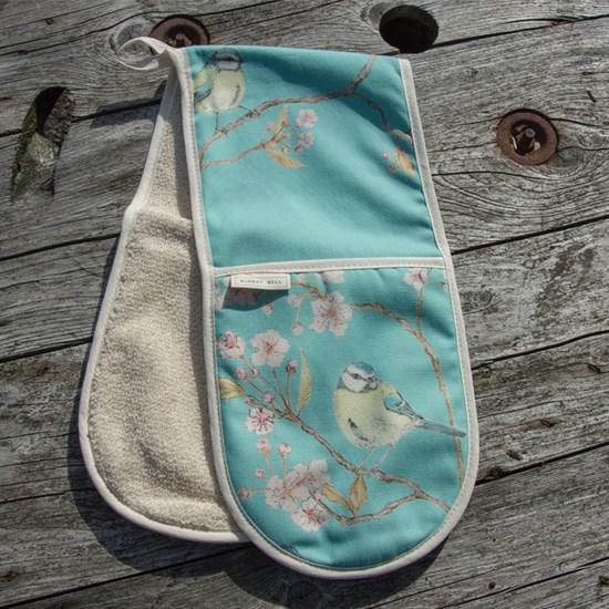 Blue Tit Amp Blossom Double Oven Glove Turquoise