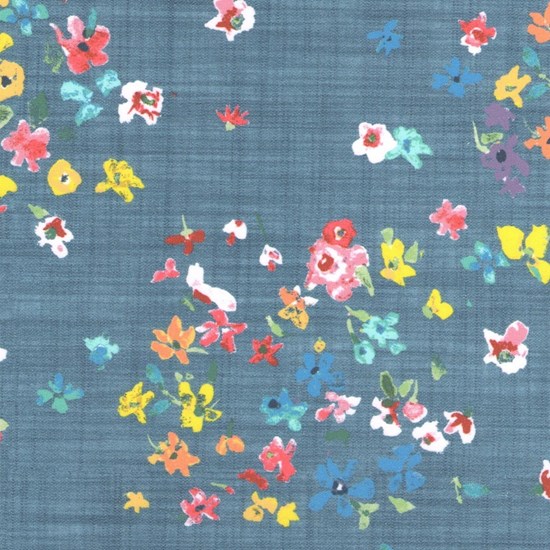 inky blue, red & yellow vibrant colourful floral window blind fabric print called Margo margo - inky blue