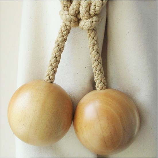 large wooden ball tiebacks - natural