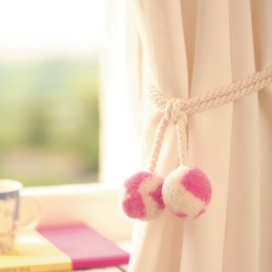 punk-skunk wool tiebacks - bubblegum pink punk skunk curtain tiebacks in bubblegum pink and white colour