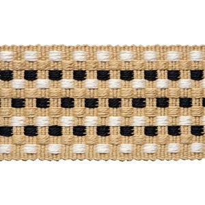decorative interior trimming of small square dots woven in black, white and natural in cotton/jute box trim - natural