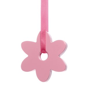 pink flower window roller blind pull in painted wood with matching pink ribbon childs blind pull - flower