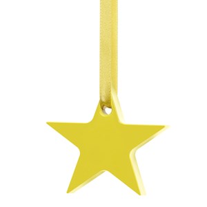 yellow star window roller blind pull in painted wood with matching yellow ribbon childs blind pull - star
