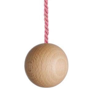 large natural wooden ball bathroom light pull with petal pink cotton rope cord colour pop light pull - petal pink