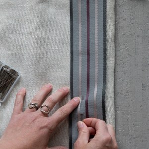 wide woven braid or interior trimming in juniper, grey and natural colours fletcher stripe trim - juniper