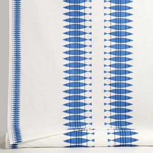 blue and white cotton/linen fabric Sill in blue fish pattern herring fabric - blue & white
