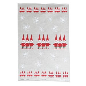 red and white nordic elves xmas tea towel for scandinavian Christmas nordic elves tea towel