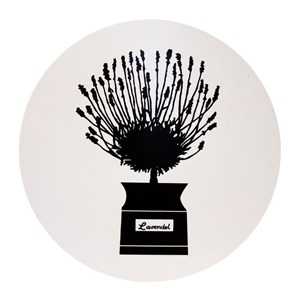 round laminated heat-proof trivet in black & white of astrid sampe 1950 persons krydds design herb garden trivet - black