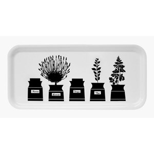 black & white small tray of astrid sampe swedish design from 1950 herb garden drinks tray - black