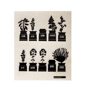 black & white kitchen sponge washing up cloth of herb pot design herb garden sponge cloth - black