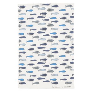 against the flow blue fish tea towel print against the flow tea towel