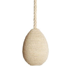 mushroom brown coloured yarn covering an egg shaped wrapped window blind pull or acorn linney egg blind pull - mushroom