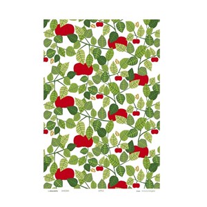 red orchard tea towel featuring red apples and green leaves by Victoria Mollgard dish towel red orchard tea towel