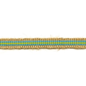 turquoise and lime striped rio braid, a decorative woven interior trimming in jute rio striped jute trim - lagoon blue