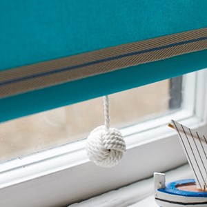 smart herringbone jute trim with light sky blue centre stripe, interior braid nautical stripe trim - sky blue