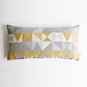 mustard & grey woven cushion by Laura Fletcher with geometric weave Southwold Geometric Cushion Mustard