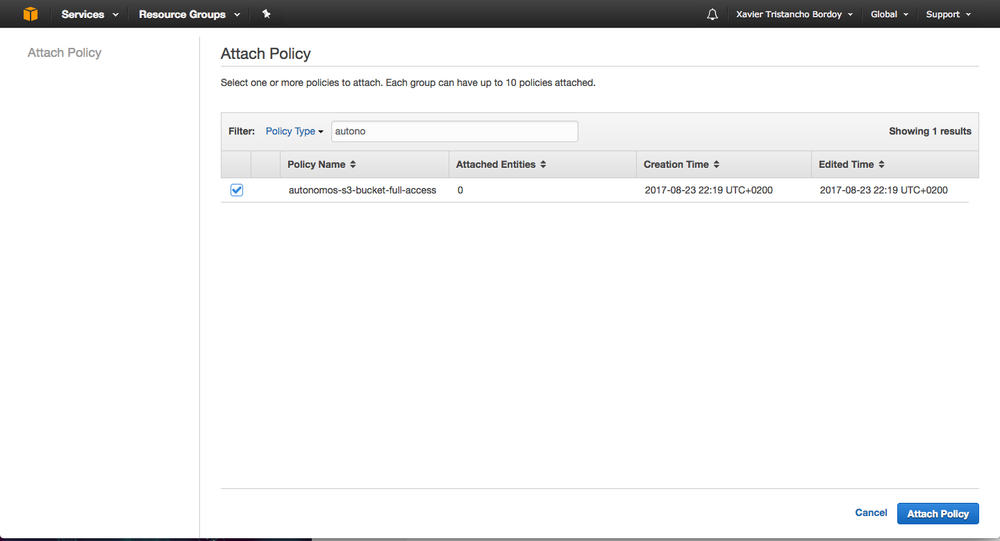 amazon iam grupo attach policy