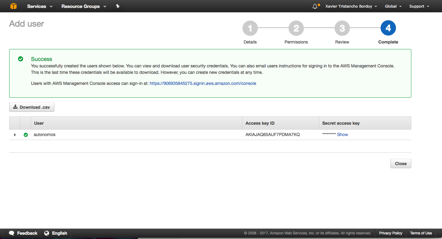 amazon iam crear usuario api keys