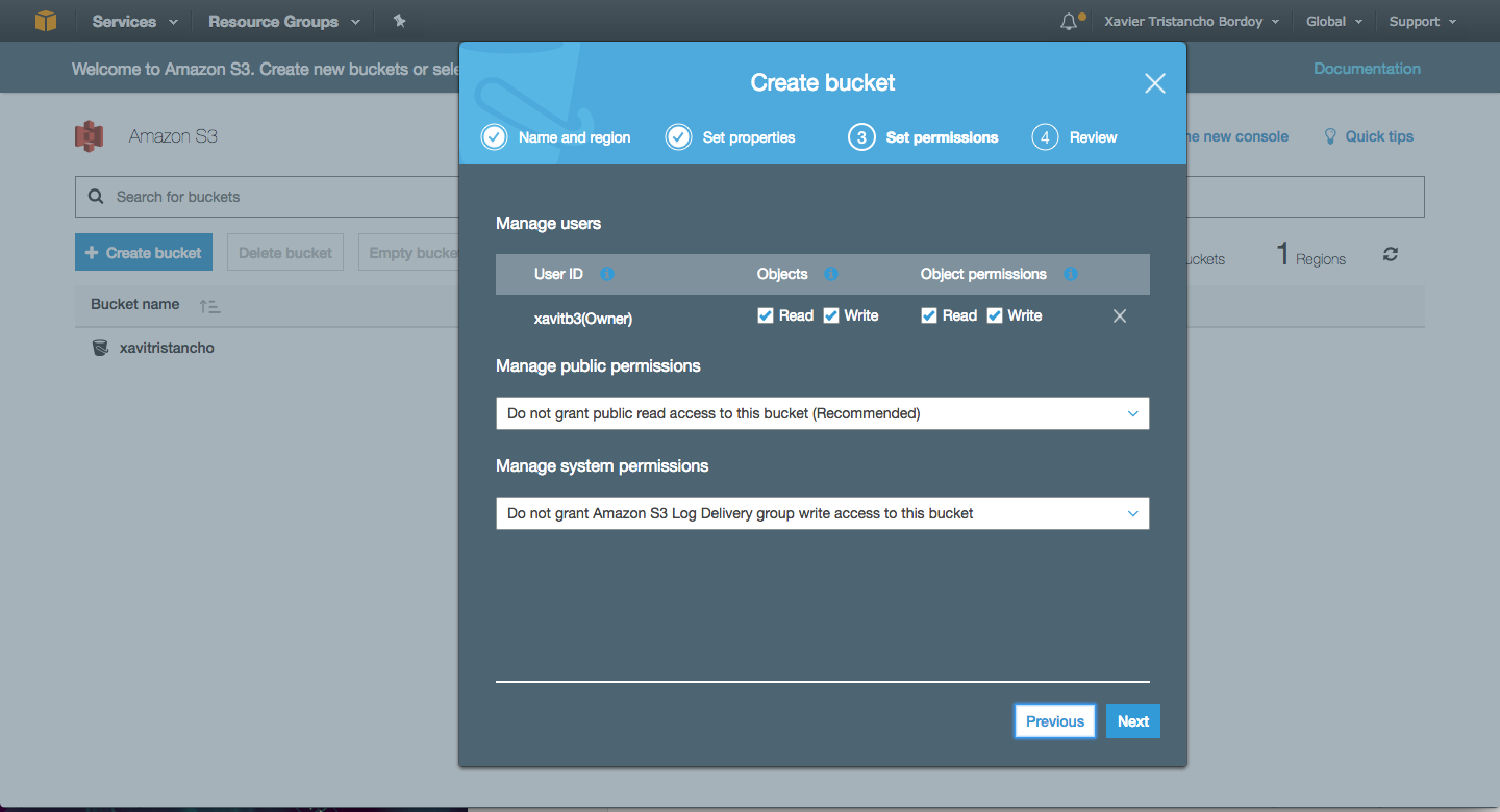 amazon s3 bucket set permissions