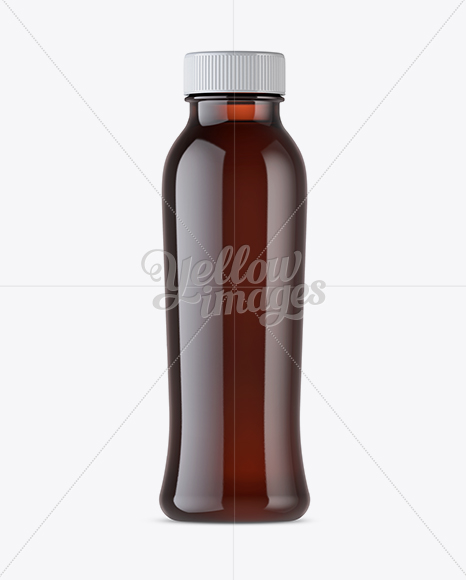 Amber Plastic Bottle With Drink Mockup - Front View