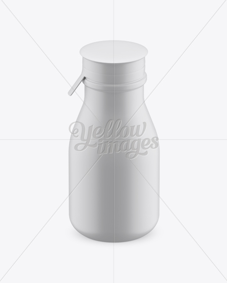 Matte Small Plastic Dairy Bottle Mockup (High-Angle Shot)