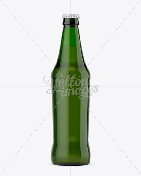 Green Glass Bottle with Lager Beer Mockup