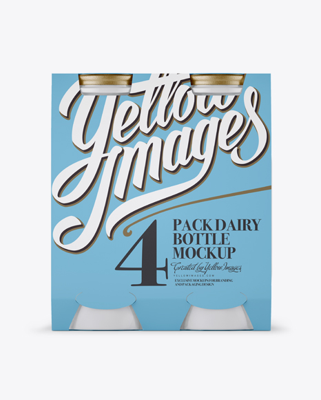 4 Pack Glossy Dairy Bottle Mockup - Front View 4 Pack Glossy Dairy Bottle Mockup - Front View