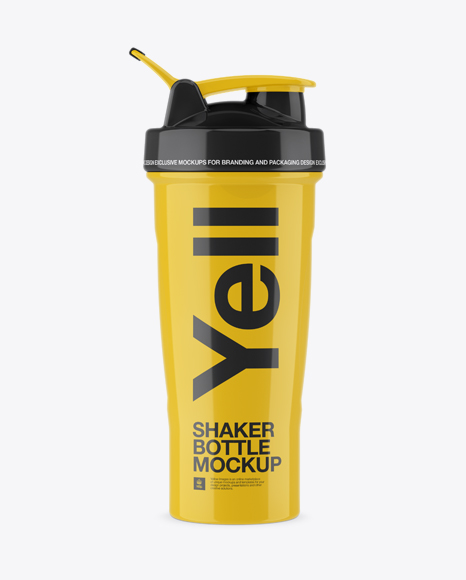 Download Glossy Shaker Bottle Front View In Bottle Mockups On Yellow Images Object Mockups PSD Mockup Templates