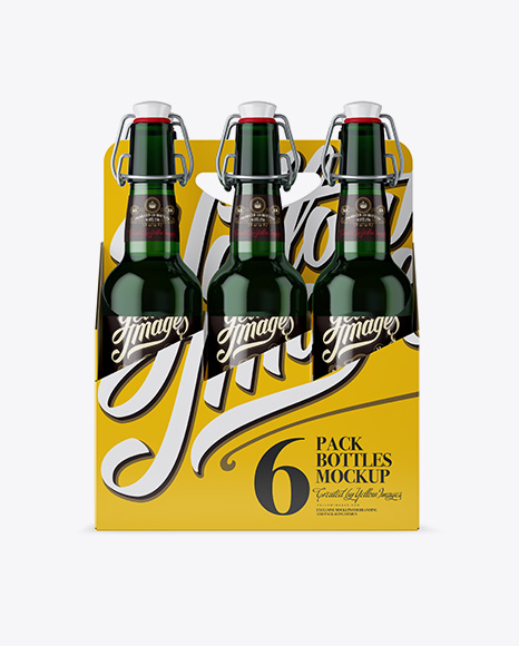 White Paper 6 Pack Green Bottle Carrier Mockup - Front View White Paper 6 Pack Green Bottle Carrier Mockup - Front View