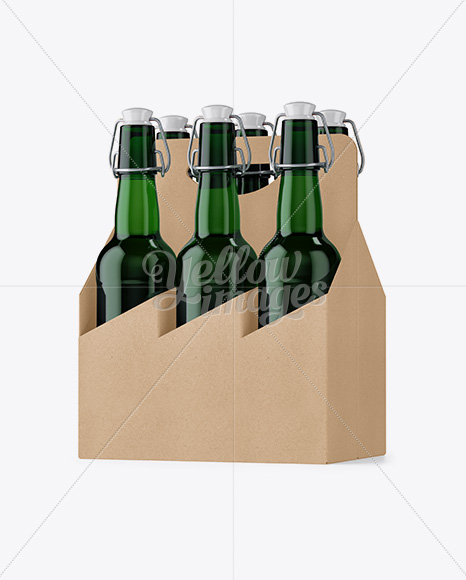 Kraft Paper 6 Pack Green Bottle Carrier Mockup   Half Side View PSD #3