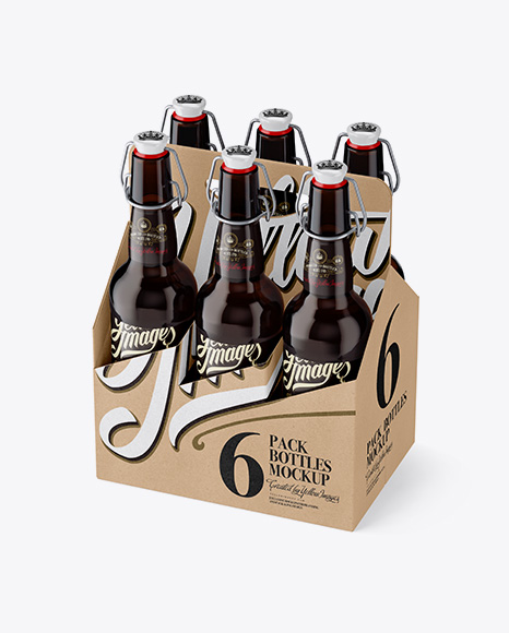 Download Kraft Paper 6 Pack Amber Bottle Carrier Mockup - Halfside View (High-Angle Shot) Object Mockups