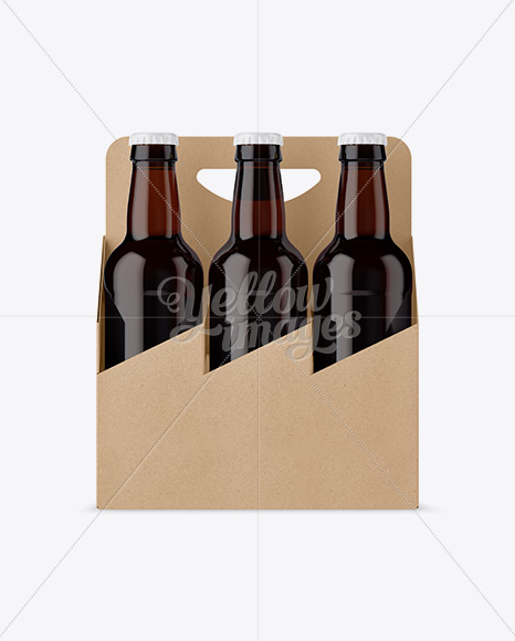 Kraft Paper 6 Pack Amber Bottle Carrier Mockup   Front View PSD #3