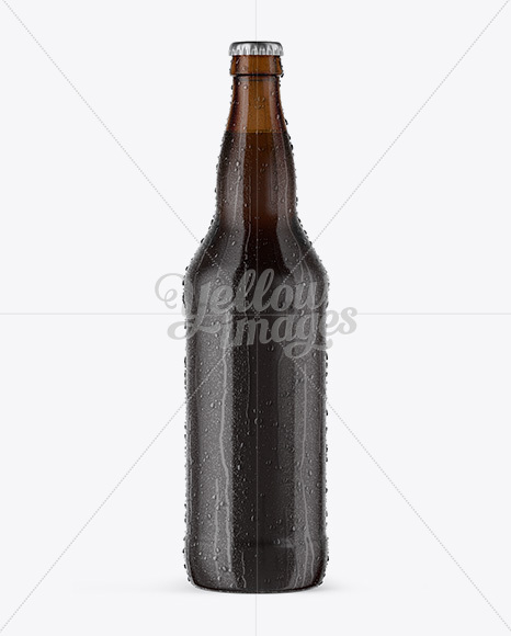 Download Amber Beer Bottle With Condensation Mockup PSD